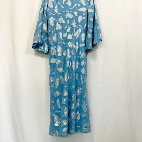 RIXO London Indra Long Bell Sleeve Metallic Print Midi Maxi Dress in Blue - Picture 10 of 14